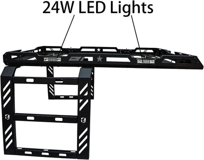 Hard Top Basket Roof Rack w/Ladder & 8 LED Lights Compatible with 2018 - 2026 Jeep Wrangler JL & JLU Unlimited 2&4 Doors