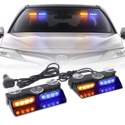 2 in 1 Dash Strobe Lights Front/Rear 16 LED Windshield Lights