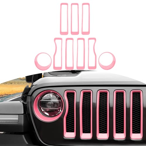 9pcs Mesh Front Grille Grill Insert Headlight Light Cover Trim for Jeep Wrangler JL JLU 2018-2022