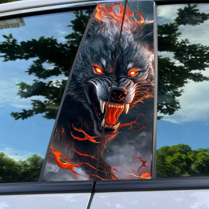 Car Center B Pillar Sticker Car Door Pillar Decals Black Wolf Engulfed - OMOTOR
