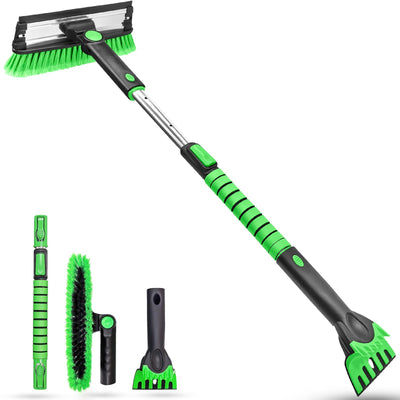 Ice Scraper and Snow Brush with Squeegee, Extendable Snow Ice Removal with Foam Grip for Windshield SUV Truck Vehicle