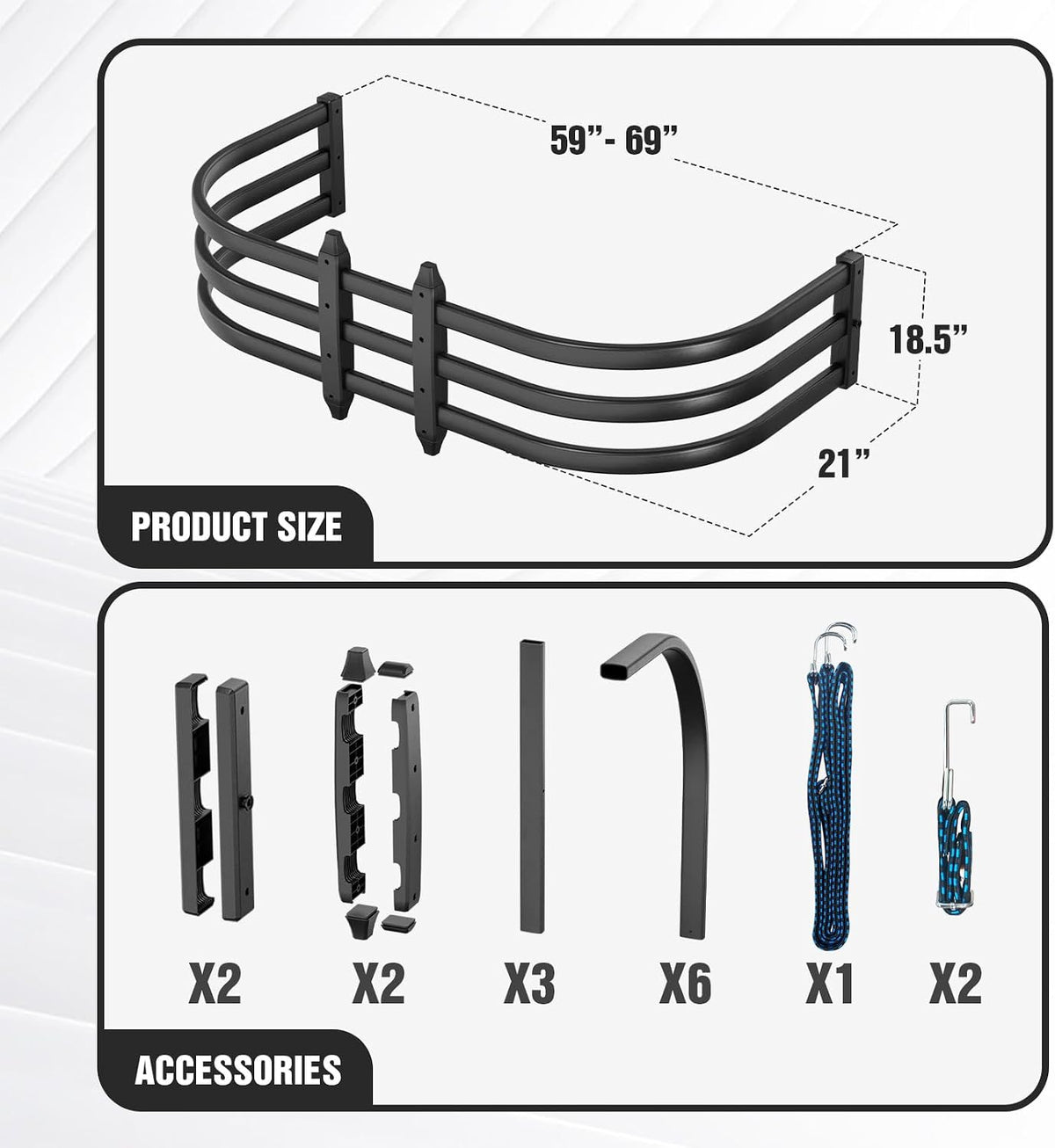 Black Aluminum Truck Bed Extender Retractable 59-69 inches for Silverado Ram Tundra Ford and Other Full-Size Trucks