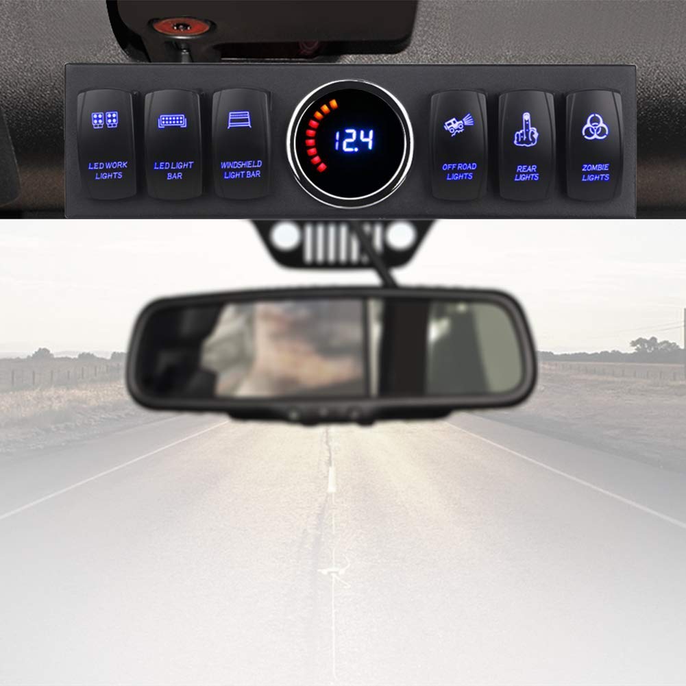 WATERWICH 6 Gang Rocker Switch Panel Pod with 80A Relay Box Circuit Breaker Source Control System Compatible with Jeep Wrangler JK JKU 2007-2018 with 12 Switch Covers & a Switch Clip Remover