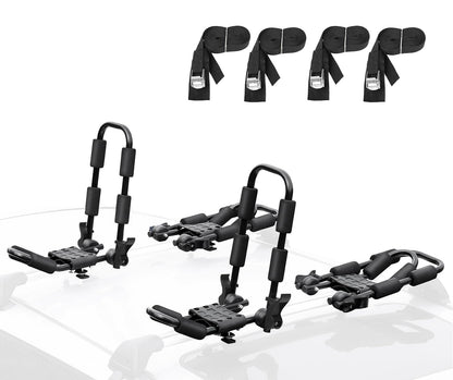 Folding Kayak Rack J-Bar Car Roof Mount for Canoe SUP Surfboard with Straps