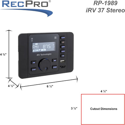 IRV 37 RV Mechless Stereo Unit AM/FM Radio/Bluetooth | Remote Included | LCD Display | Clock