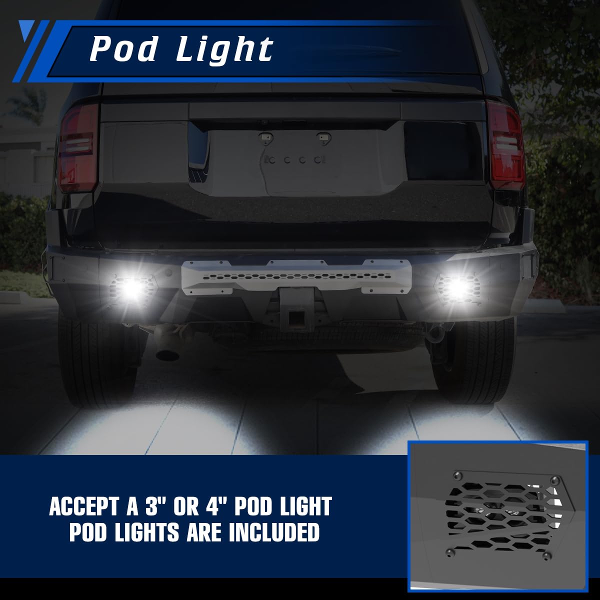 Rear Bumper Compatible with Toyota Land Cruiser LC250 2024 - 2026 with Side Wings & 2 * LED Pod Lights