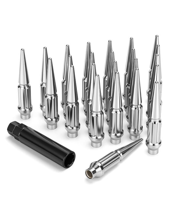 24 Chrome Spike Lug Nuts fits 2021+ Ford Bronco, Chevy Colorado GMC