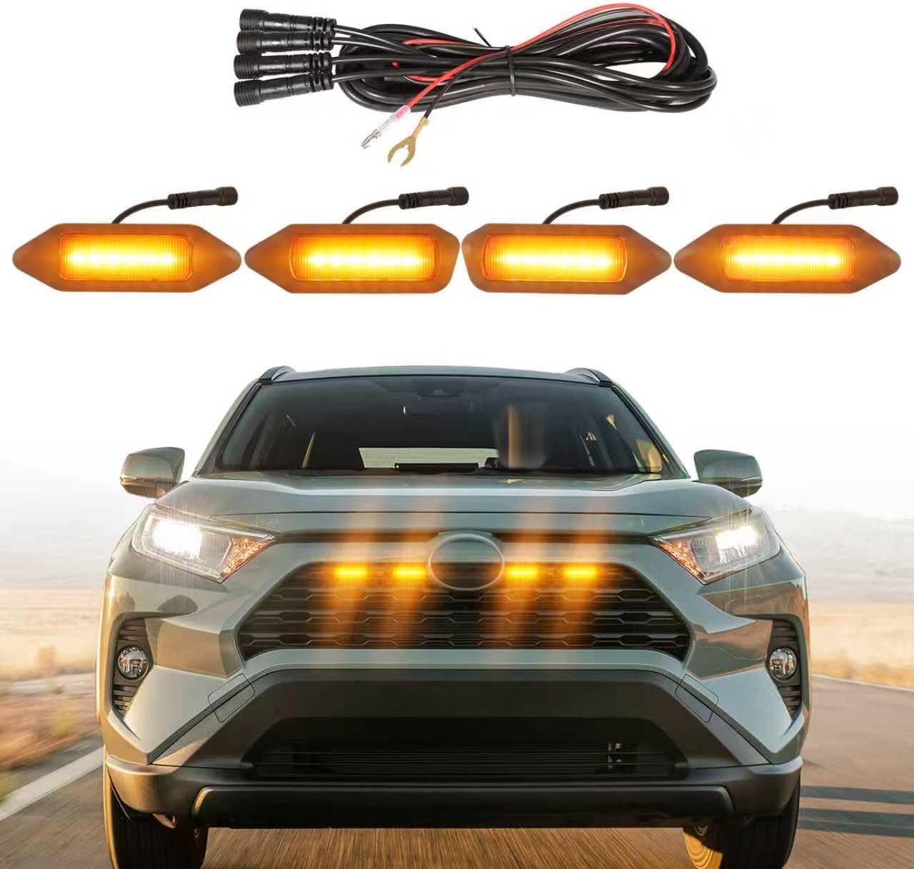 Front Grill Lights for 2019-2024 Toyota RAV4 Hybrid LE SE XLE XSE Limited - OMOTOR
