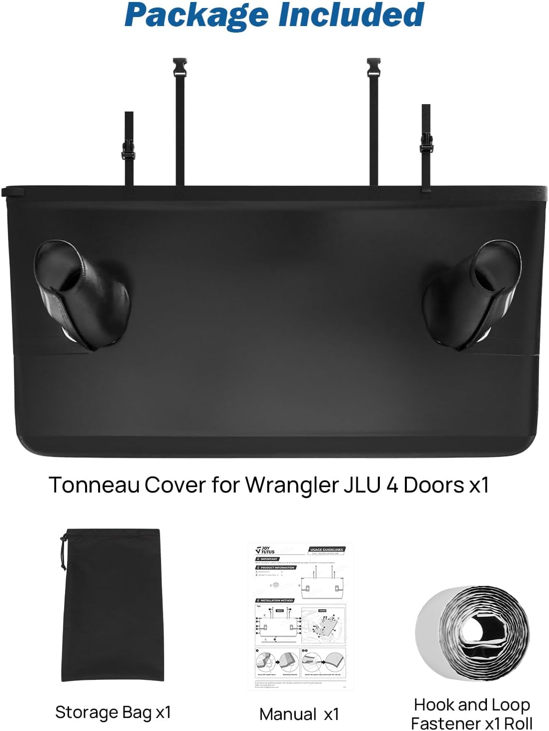 JOYTUTUS Tonneau Cover 4 Door Compatible with Wrangler JLU 2018-2025, Waterproof Trunk Cargo Cover JL Accessories