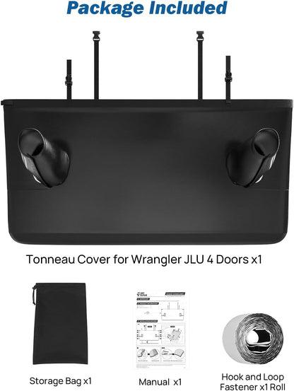 JOYTUTUS Tonneau Cover 4 Door Compatible with Wrangler JLU 2018-2025, Waterproof Trunk Cargo Cover JL Accessories