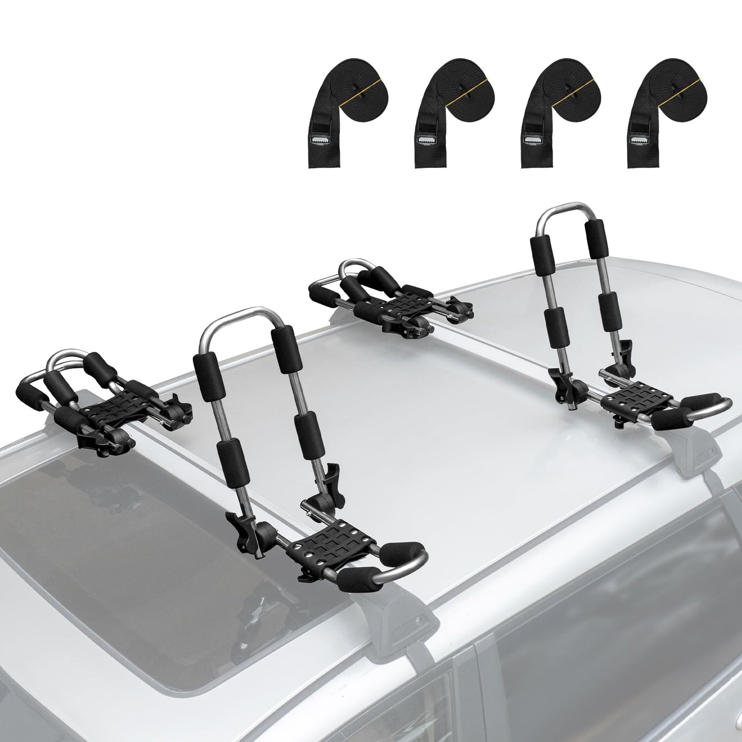 Folding Kayak Rack J-Bar Car Roof Mount for Canoe SUP Surfboard with Straps