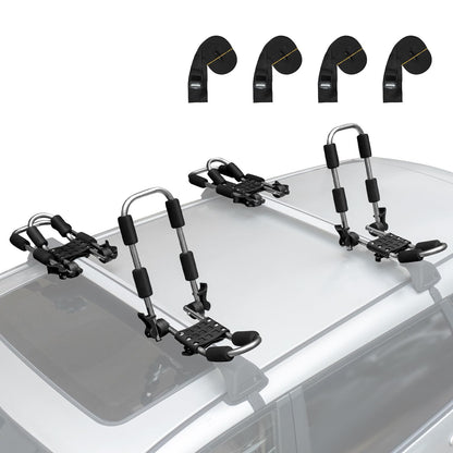 Folding Kayak Rack J-Bar Car Roof Mount for Canoe SUP Surfboard with Straps