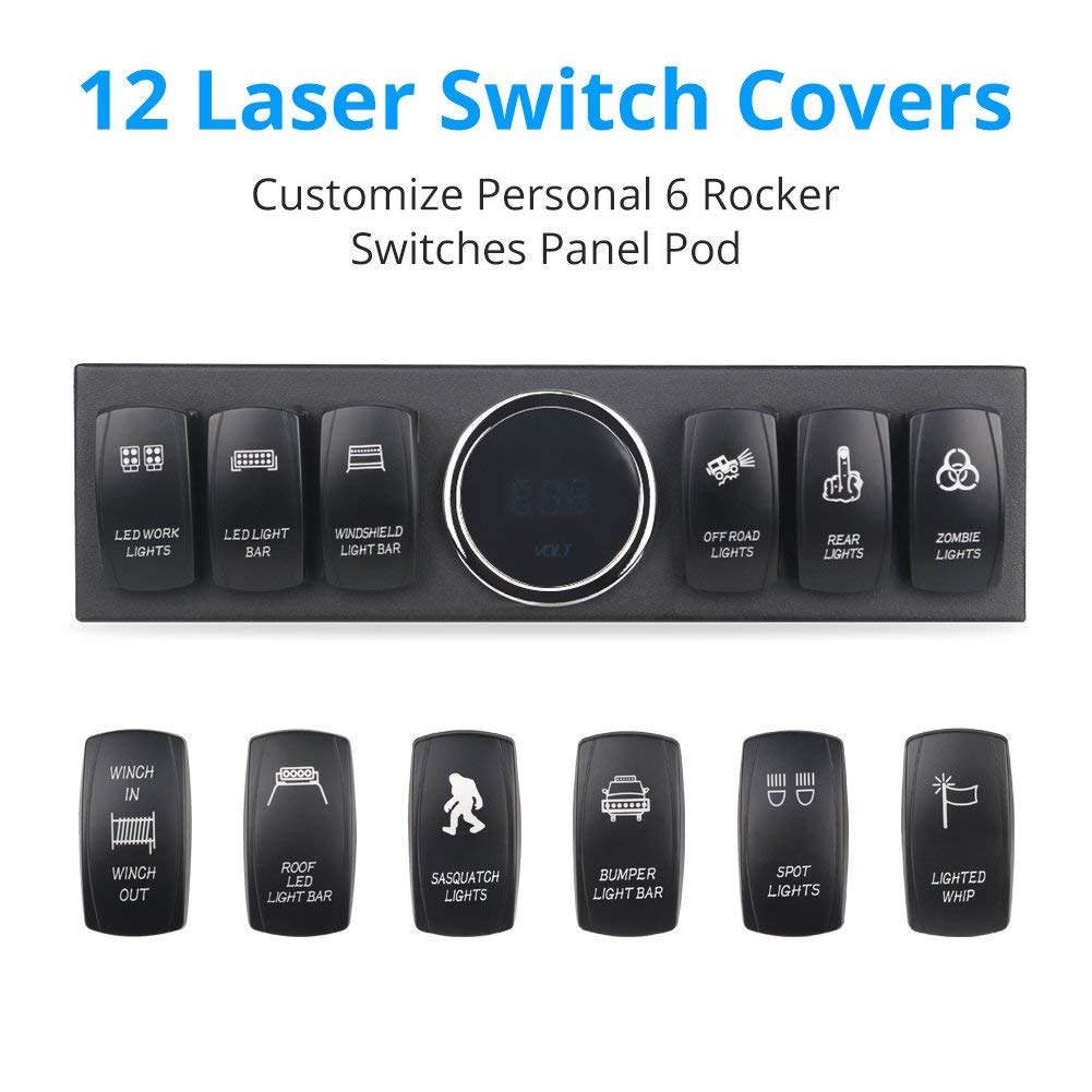 WATERWICH 6 Gang Rocker Switch Panel Pod with 80A Relay Box Circuit Breaker Source Control System Compatible with Jeep Wrangler JK JKU 2007-2018 with 12 Switch Covers & a Switch Clip Remover