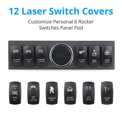 WATERWICH 6 Gang Rocker Switch Panel Pod with 80A Relay Box Circuit Breaker Source Control System Compatible with Jeep Wrangler JK JKU 2007-2018 with 12 Switch Covers & a Switch Clip Remover