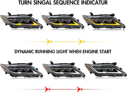 Projector Headlights Assembly Compatible For 6th Gen(XV40) Facelift Camry 2010 2011 with Dynamic Animation w/Amber Sequential Turn Signal, Plug and Play No Need Bulbs