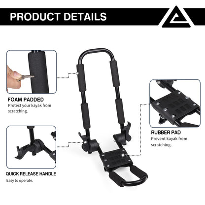 Folding Kayak Rack J-Bar Car Roof Mount for Canoe SUP Surfboard with Straps