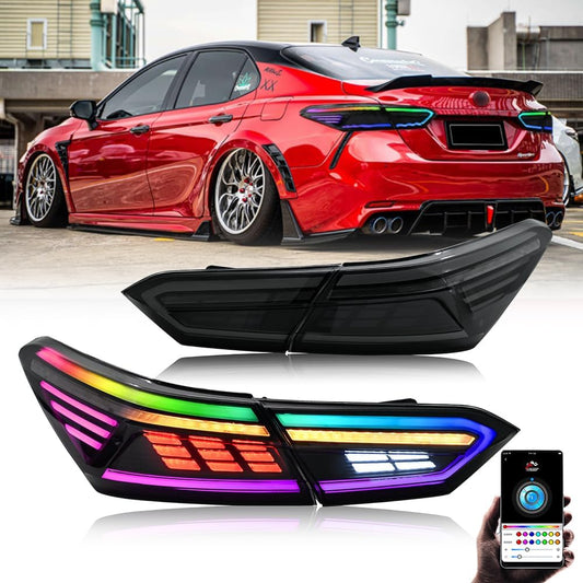T T-ABC Taillights Compatible with Toyota Camry 2018-2024 LE SE TRD XSE XLE Nightshade Hybrid Tail Lights Assembly 8th Gen Accessories LED Sequential Animation Custom Replacement (NK Style R)