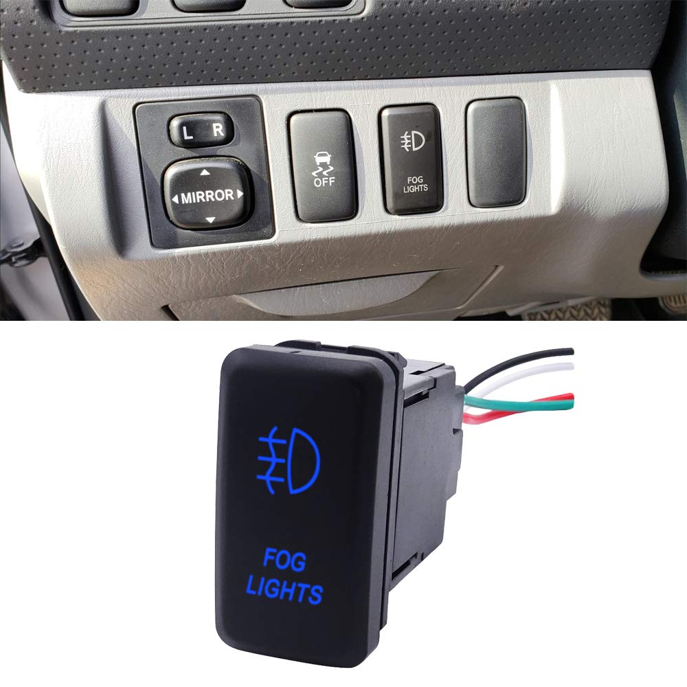 WeiSen Push Switch with Fog Lights Symbol Blue Backlight ON-Off with Connector Wire Kit Compatible with Toyota