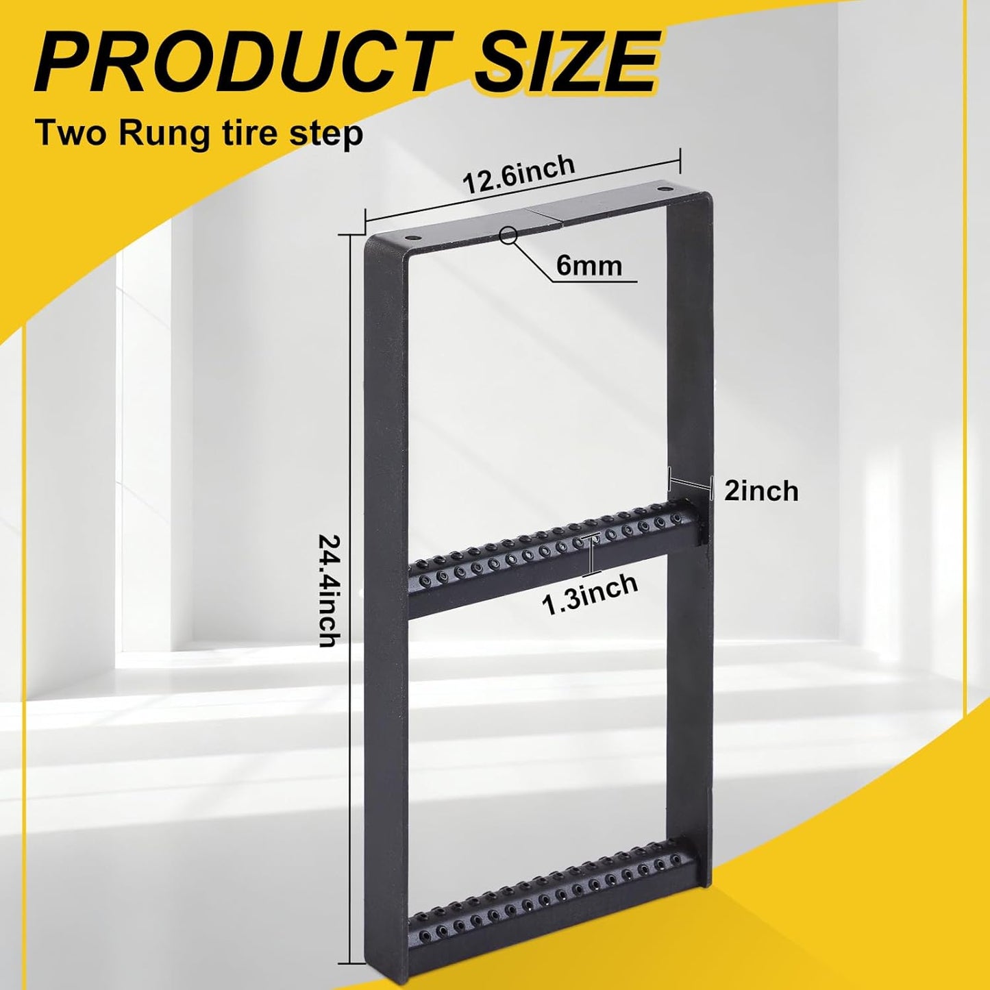 24.4 x 12.6 Inch Two Rung Steel Pickup Truck Tire Step for Heavy Duty Pickup Cargo Vans Flatbeds Trailers
