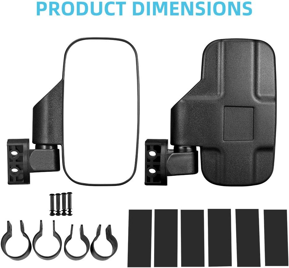 UTV Side Mirrors with 1.75" -2" Roll Bar Cage, UTV Mirrors 360 Degree Adjustable SXS Mirrors Compatible with Polaris RZR Kawasaki Teryx Mule Pioneer Yamaha Rhino YXZ