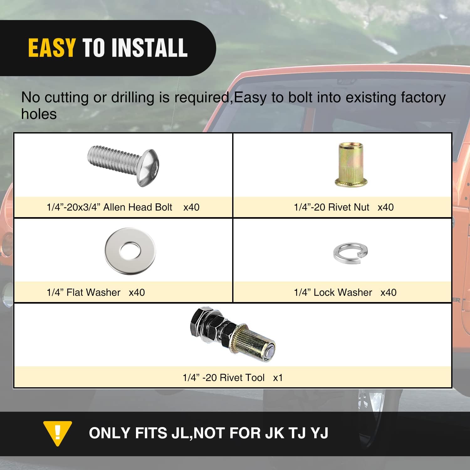 Nilight Off-Road Fender Flares Kit Compatible with 2018 2019 2020 2021 2022 2023 2024 2025 Wrangler JL & JLU 2/4 Doors Heavy-Duty Solid Steel Black Textured Front Rear Flat-4pcs