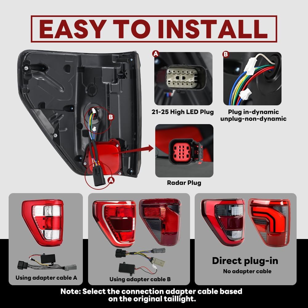 Tail Light For Ford F150 F-150 2021-2025 LED Taillights Assembly Compatible with F-150 All Models Smoke Lens Driver & Passenger Side Rear Lamps (1 Pair)