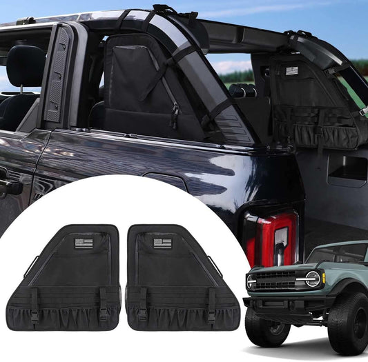 2Pcs Roll Bar Storage Bag Cargo Cage with Multi-Pockets & Organizers & Cargo Bag Saddlebag Tool Kit Interior Accessories for Ford Bronco Offroad 2/4 Door 2021 2022 2023, Black Color