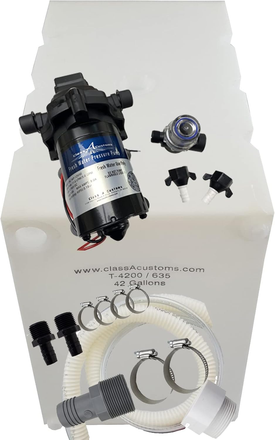 42 Gallon RV Concession Fresh Water Tank with Plumbing Kit & 12 Volt Water Pump