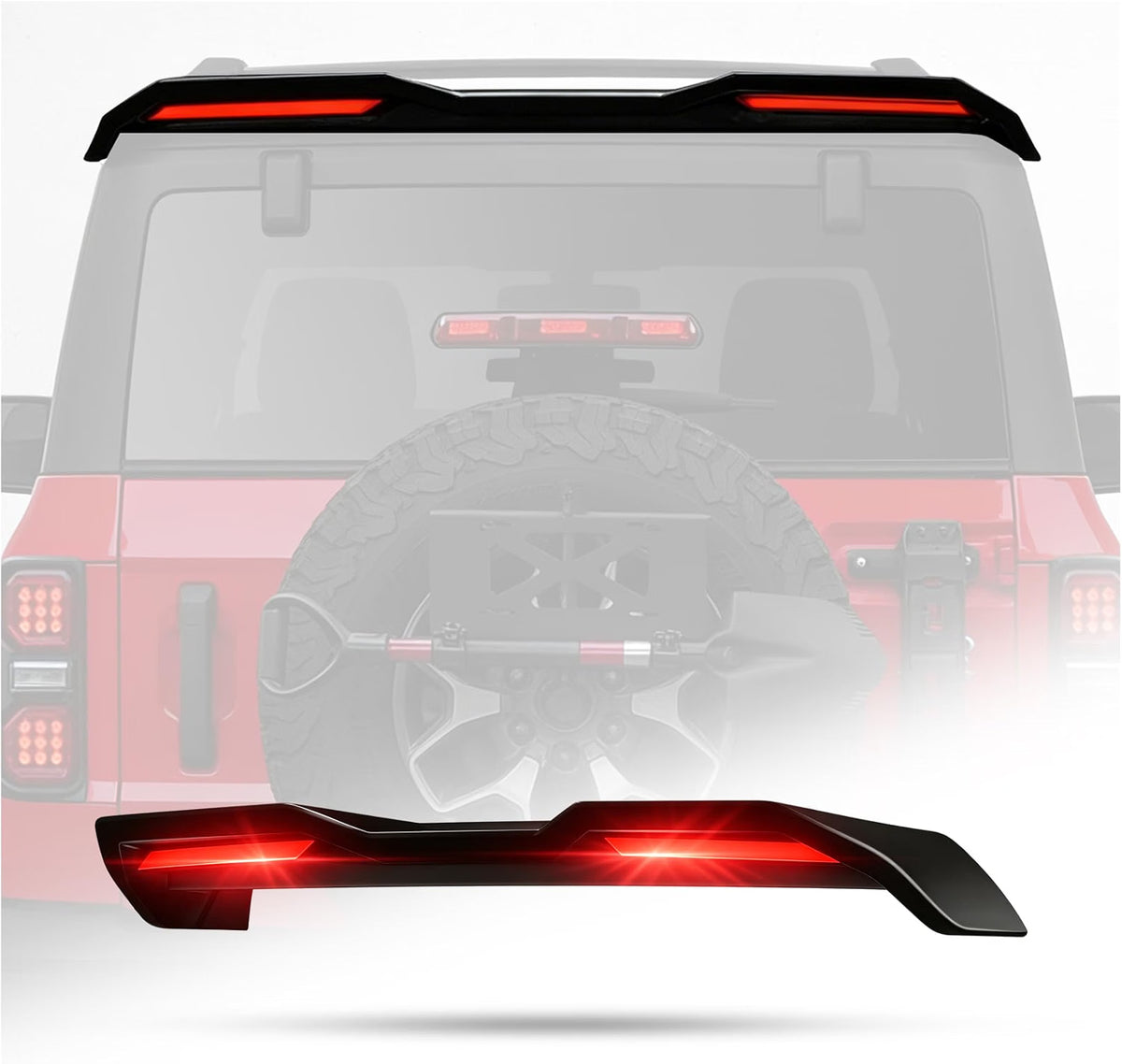 High Position Rear Tail Spoiler with LED Tail Light for Ford Bronco 2021-2026