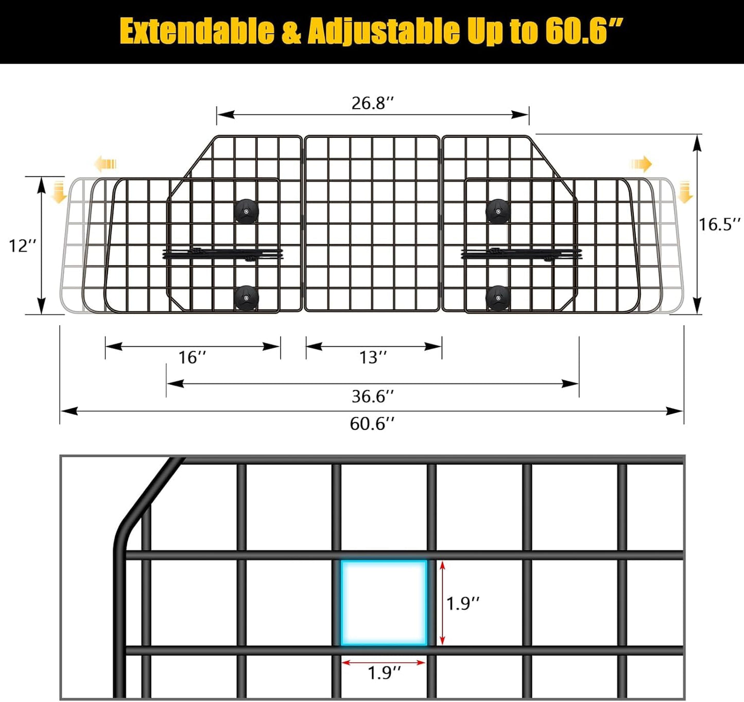 Adjustable Steel Mesh Dog Car Barrier for SUVs and Trucks