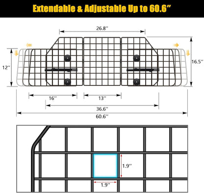 Adjustable Steel Mesh Dog Car Barrier for SUVs and Trucks