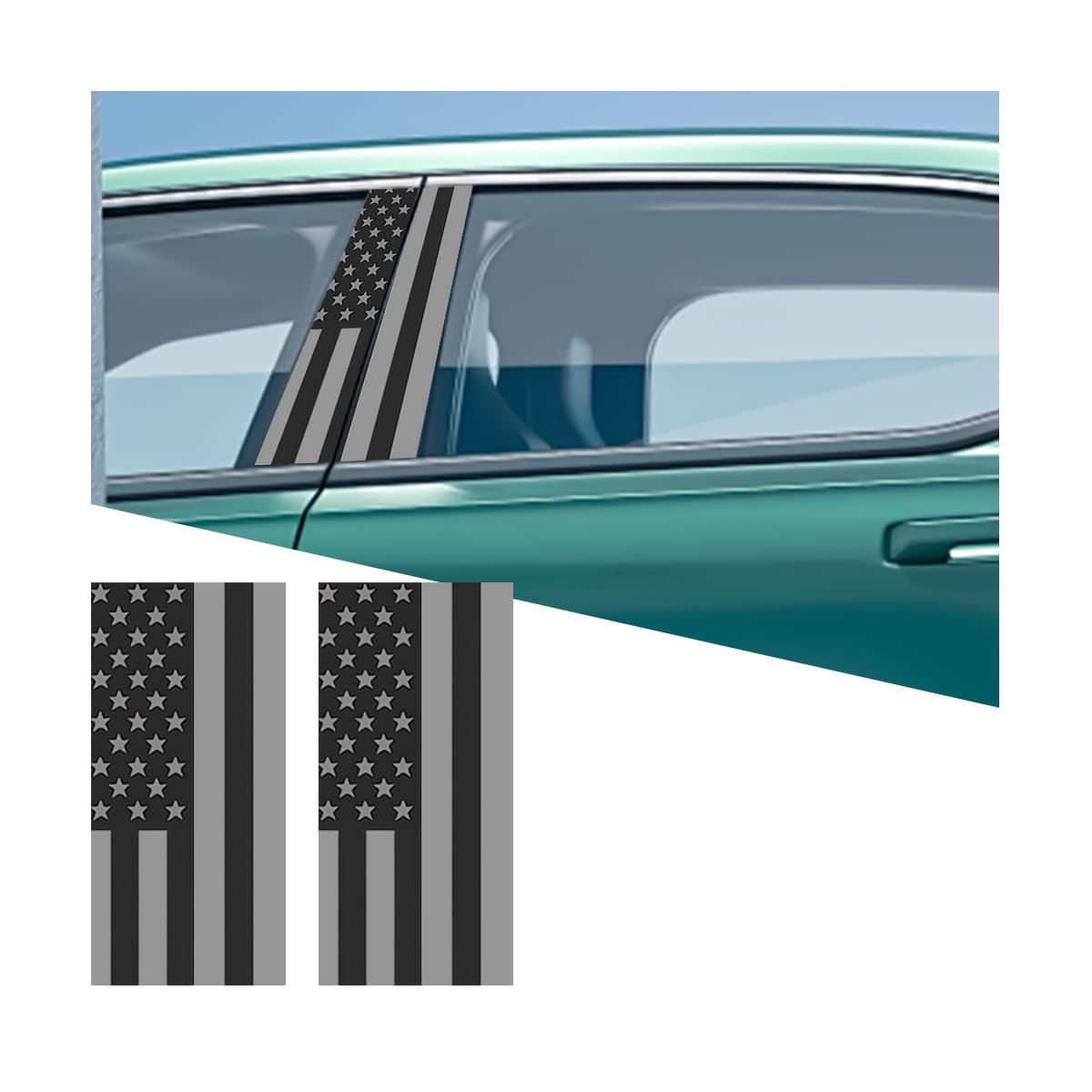 Car B Pillar Sticker, 2PCS American Flag Waterproof Vehicle Center Pillar Decal Set, Self-Adhesive Automotive Door Side Trim Decorative Sticker, Universal for SUV RV Truck (Style 3)