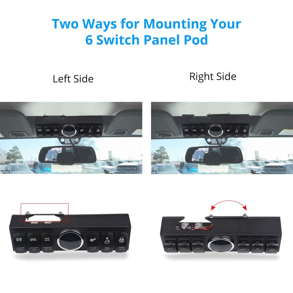 WATERWICH 6 Gang Rocker Switch Panel Pod with 80A Relay Box Circuit Breaker Source Control System Compatible with Jeep Wrangler JK JKU 2007-2018 with 12 Switch Covers & a Switch Clip Remover