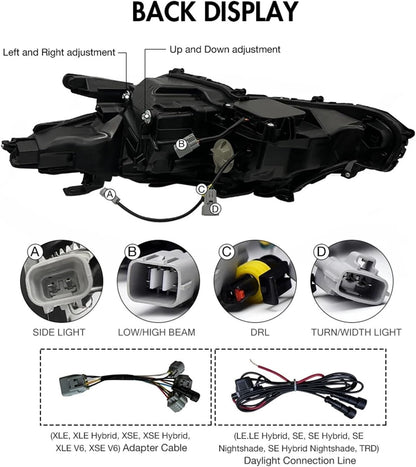 Headlights Compatible For Toyota Camry 2018-2024 XSE XLE TRD LE SE Hybrid HeadLamps With Devil Eye Assembly Projector Car Accessories