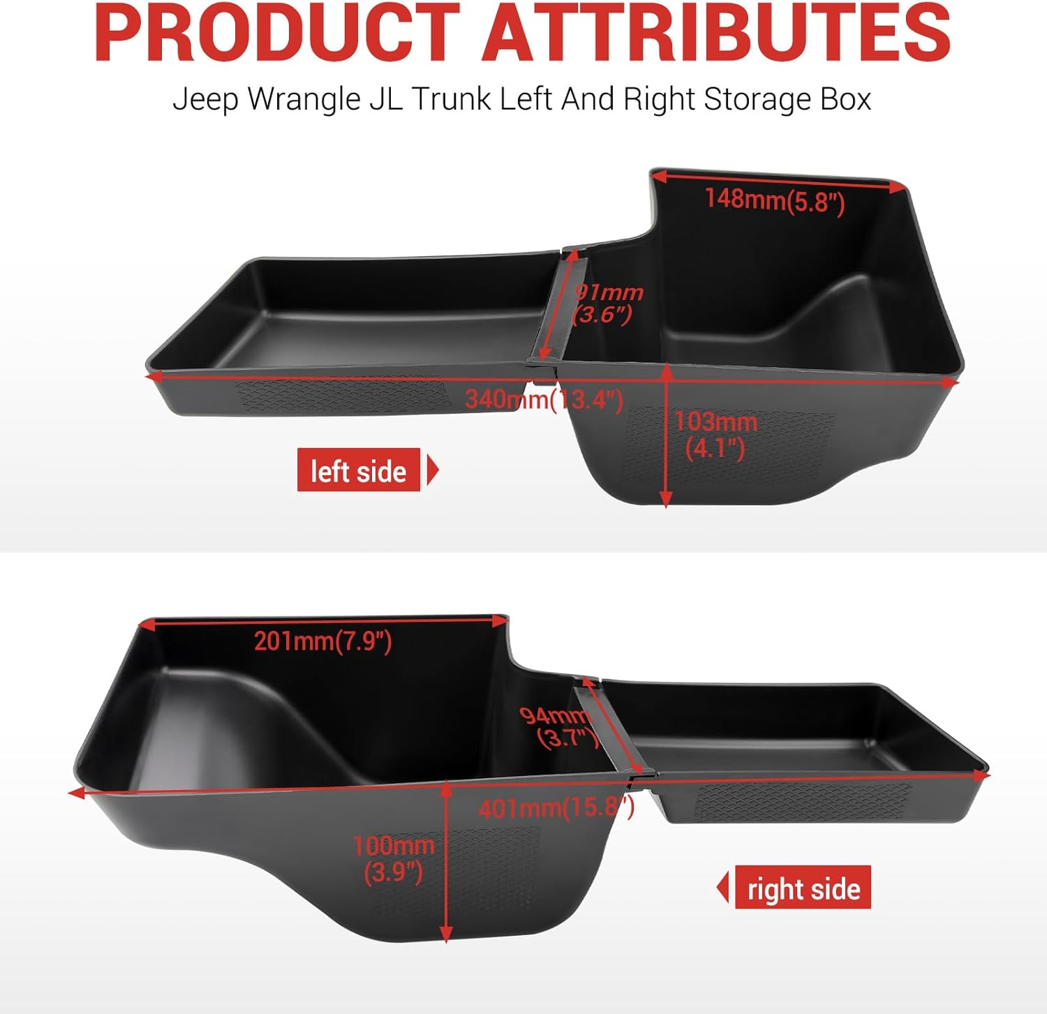 Wheel Well Storage Bin Fit for 2018-2023 Jeep Wrangler JL JLU 4XE, Cargo Organizer Tray Trunk Side Storage Box for Wrangler JL 4 Door Accessories(Left+Right, Not fit 2024 Model)
