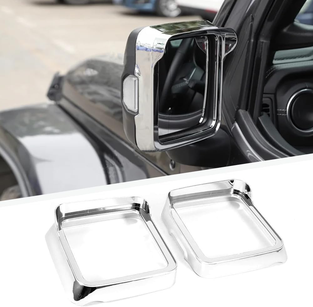 2PCS Rear View Mirror Protector Frame Rain Visor Eyebrow Guard Rearview Side Mirror Cover Trim Compatible with Jeep Wrangler JL Gladiator JT 2018-2025 Car Exterior Accessories (Chrome)