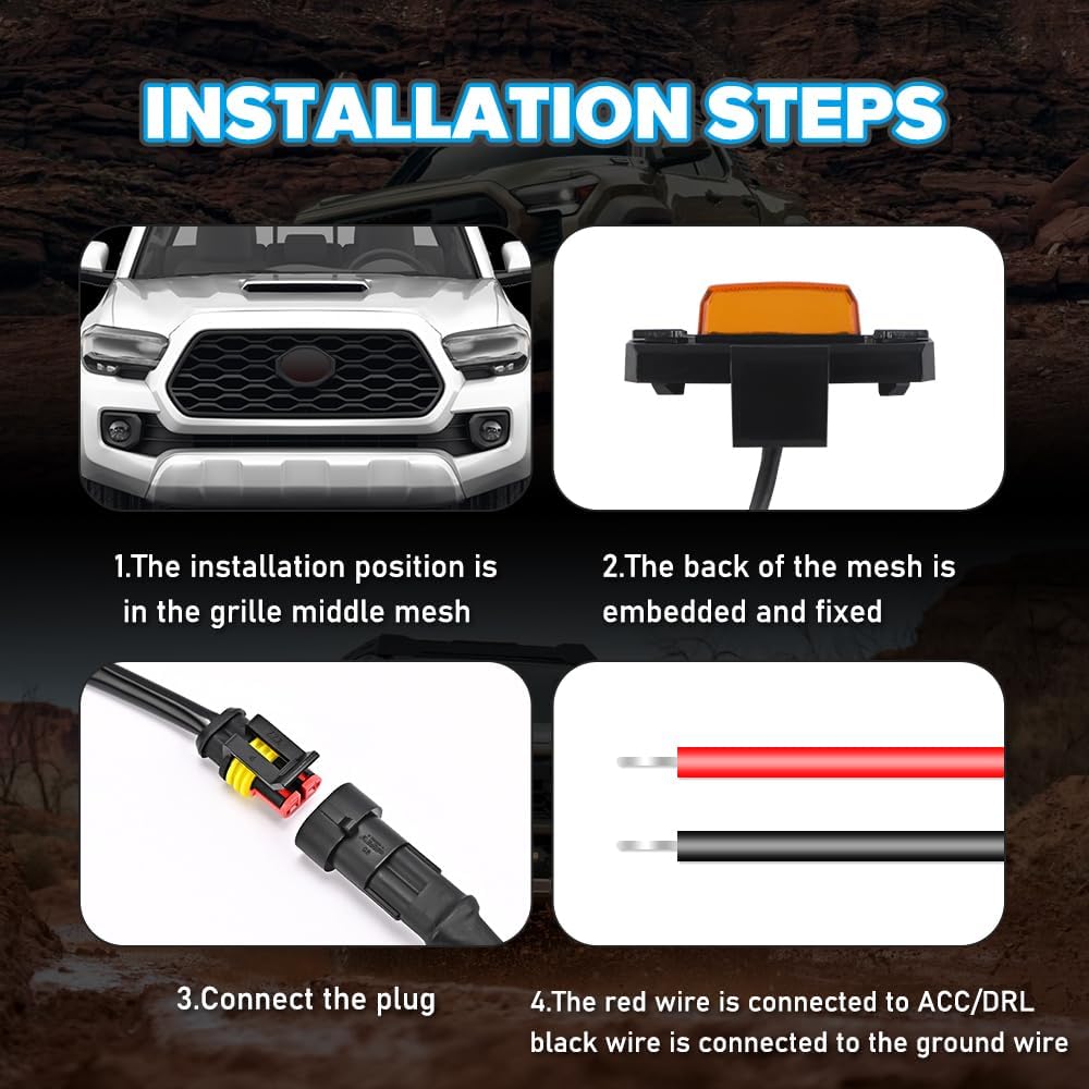 Teguangmei 6PCS Front Grill Lights Compatible with Toyota Tacoma TRD Off Road & Sport OEM Grill 2020 2021 2022 2023, LED Grille Light Bar with 6-in-1 Wire Harness & Two Fuse Adaptor (Amber)