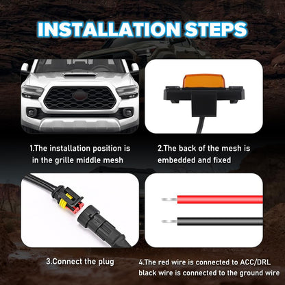 Teguangmei 6PCS Front Grill Lights Compatible with Toyota Tacoma TRD Off Road & Sport OEM Grill 2020 2021 2022 2023, LED Grille Light Bar with 6-in-1 Wire Harness & Two Fuse Adaptor (Amber)