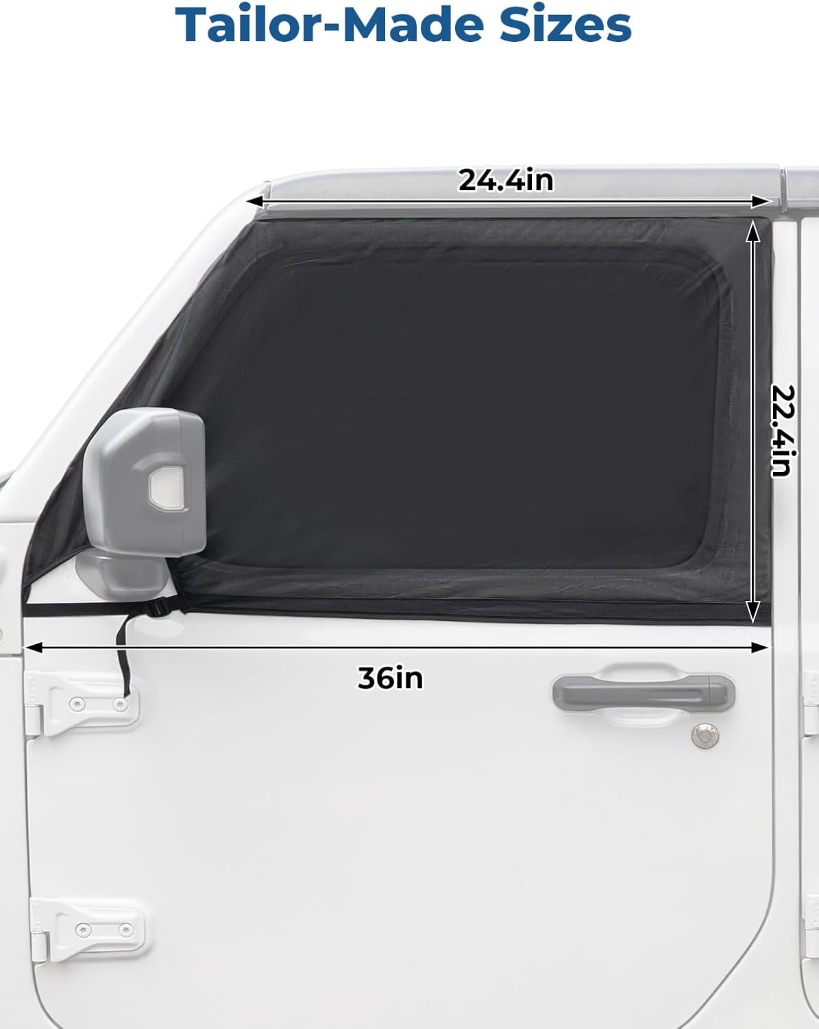 JOYTUTUS Front Wrangler Side Window Sun Shade Camping Window Insect Screen Compatible with Wrangler JK JL Gladiator JT 2007-2024, Car Window Covers for Privacy Blackout 2 Pcs