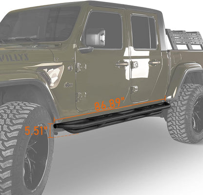 Hooke Road Gladiator Cab Length Side Steps Tube Running Board Nerf Bar Rock Slider Rails for 2020-2025 Jeep Gladiator JT Pickup Sport Willys Overland Rubicon Mojave