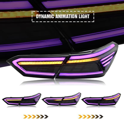 T T-ABC Taillights Compatible with Toyota Camry 2018-2024 LE SE TRD XSE XLE Nightshade Hybrid Tail Lights Assembly 8th Gen Accessories LED Sequential Animation Custom Replacement (NK Style R)