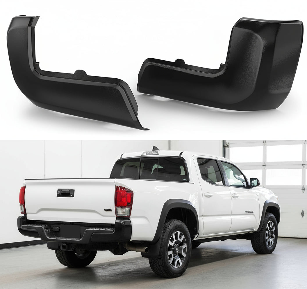 ECOTRIC Rear Bumper End Cap Compatible With 2016-2023 Toyota Tacoma W/O Sensor Hole Replace for TO1105133, TO1104133; 52156-04010, 52155-04010 Corner Cover Driver and Passenger Side Black