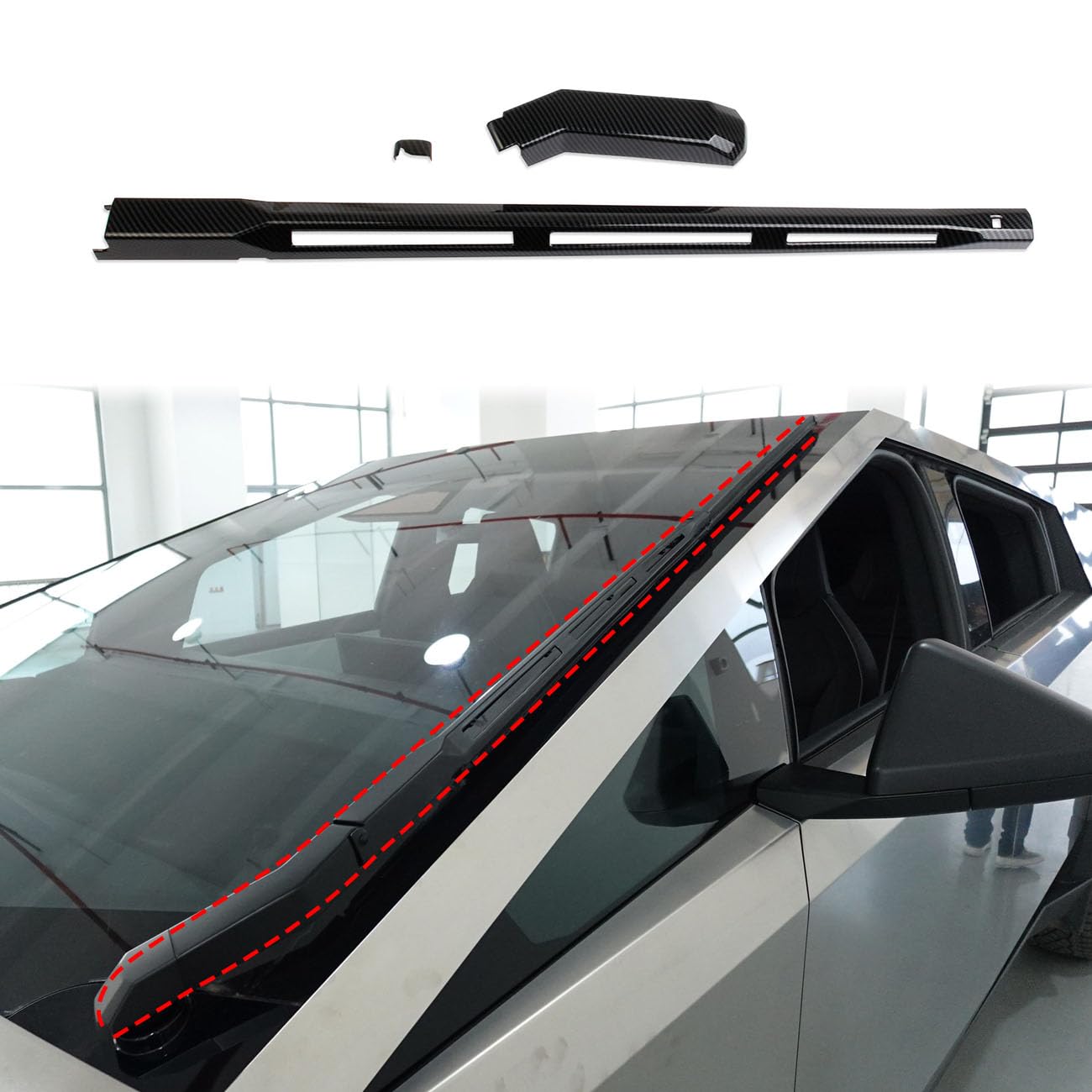 Carbon Fiber Style Windshield Wiper Cover Trims for Tesla Cybertruck