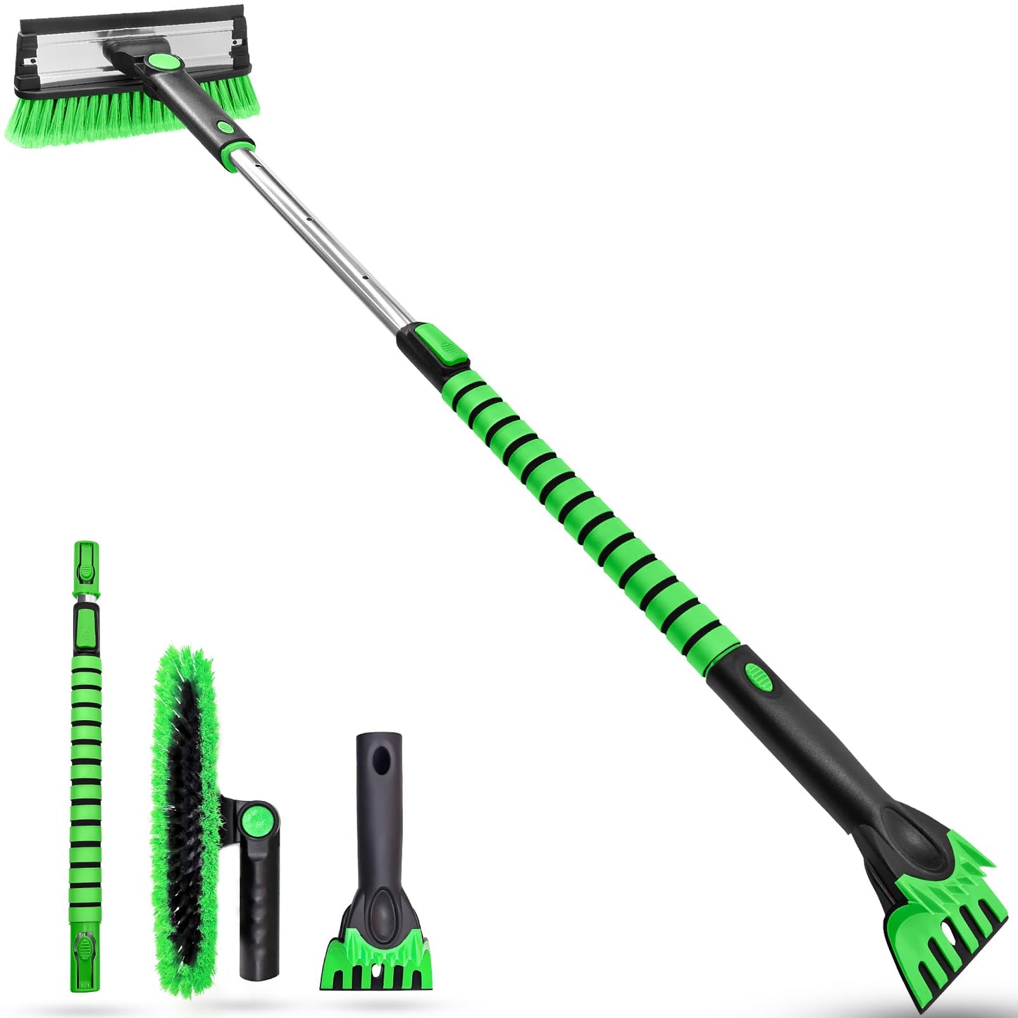 SEAAES 55 Inch Ice Scraper and Snow Brush with Squeegee, Extendable Snow Ice Removal with Foam Grip for Windshield SUV Truck Vehicle Window