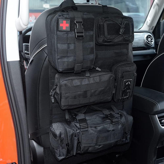 Tactical Seat Back Organizer Storage Hanger Bag with 5 Detachable Molle Pouch fits for All Vehicel