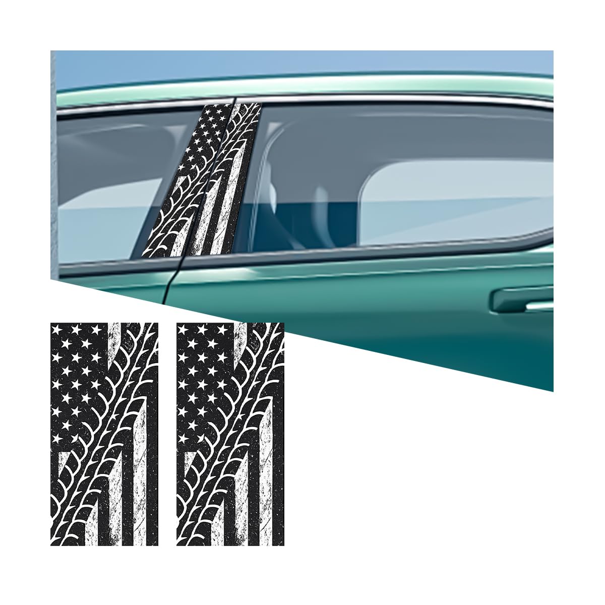 Car B Pillar Sticker, 2PCS American Flag Waterproof Vehicle Center Pillar Decal Set, Self-Adhesive Automotive Door Side Trim Decorative Sticker, Universal for SUV RV Truck (Style 3)