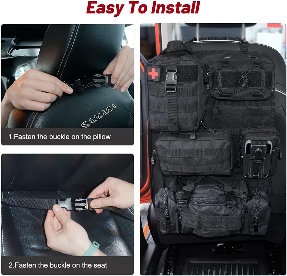 Tactical Seat Back Organizer Storage Hanger Bag with 5 Detachable Molle Pouch fits for All Vehicel