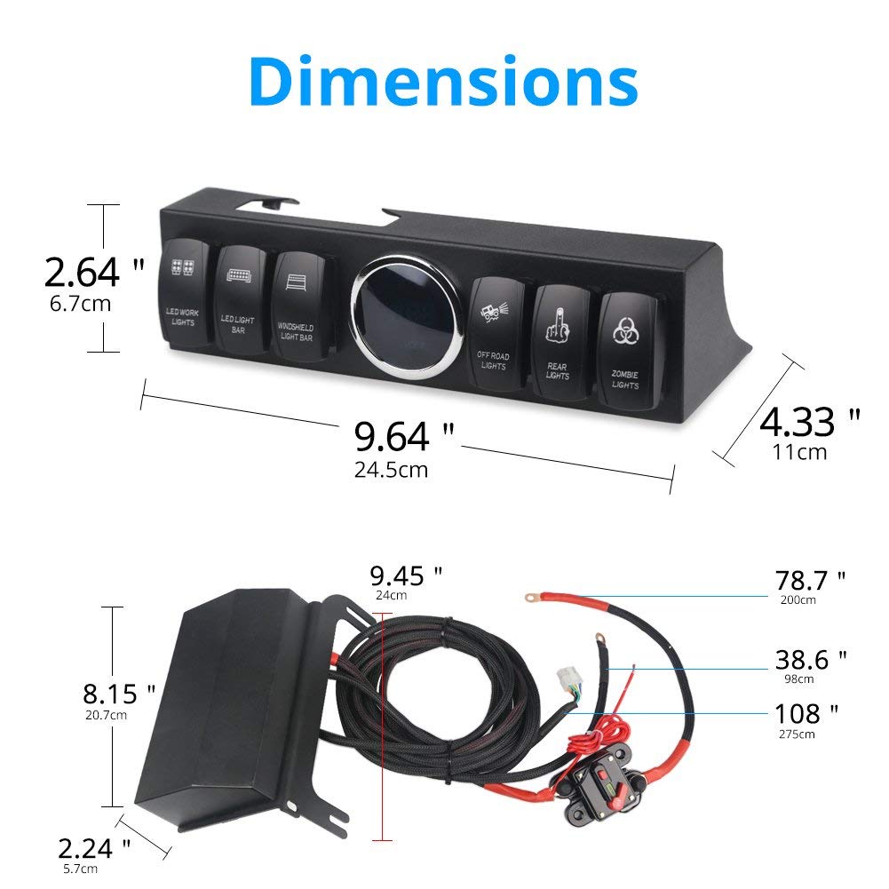 WATERWICH 6 Gang Rocker Switch Panel Pod with 80A Relay Box Circuit Breaker Source Control System Compatible with Jeep Wrangler JK JKU 2007-2018 with 12 Switch Covers & a Switch Clip Remover