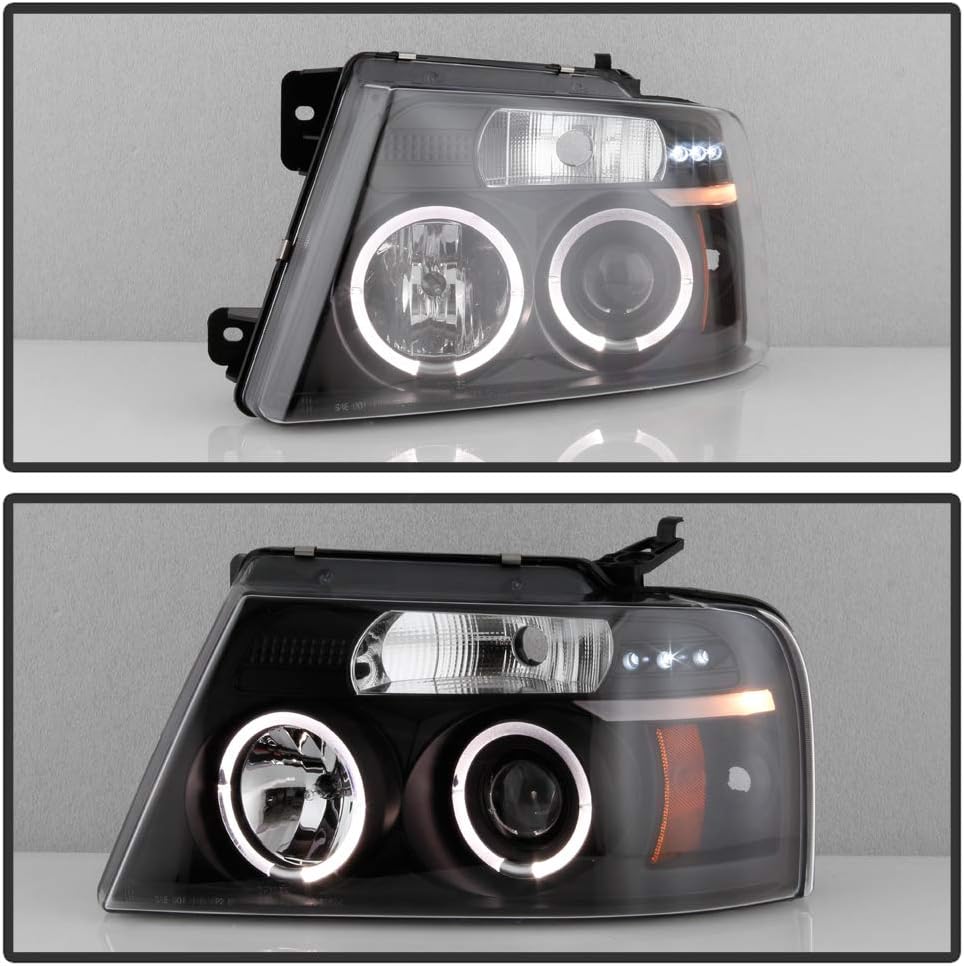 For 2004-2008 Ford F150 LED Dual Halo Ring Smoked Lens Projector Headlights Headlamps, Driver & Passenger Side