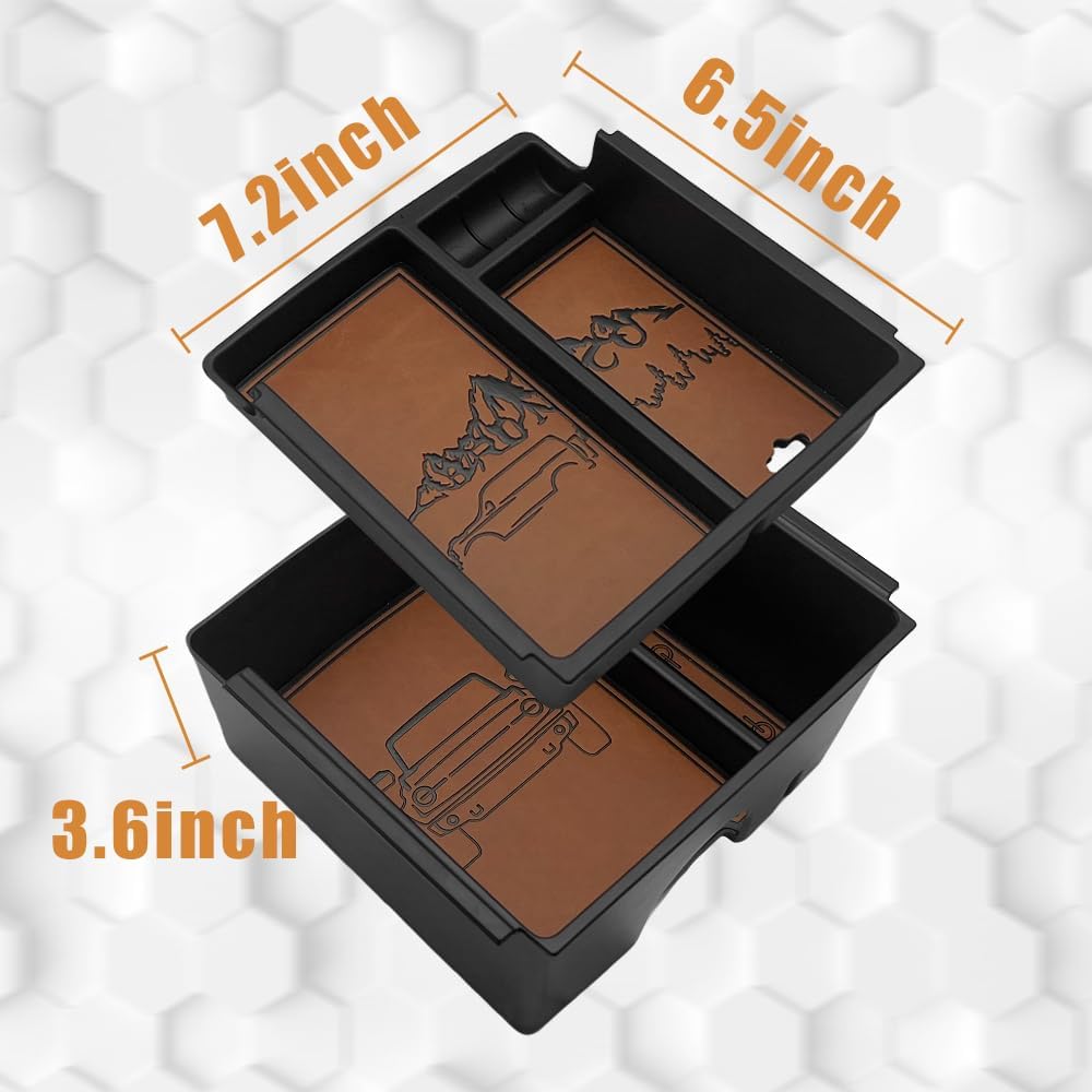 TripleAliners Center Console Organizer Compatible with 2021-2024 Ford Bronco(no for Sport) Accessories 6th Gen Bronco 2/4-Door Center Console Storage Box ABS Material with Leather Trim(V2_Brown)